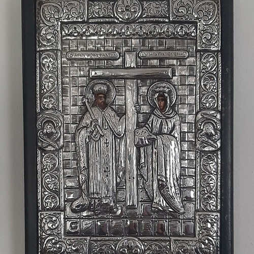 Silver icon painting Constantine and Helen like new, 15.5 x 21 cm