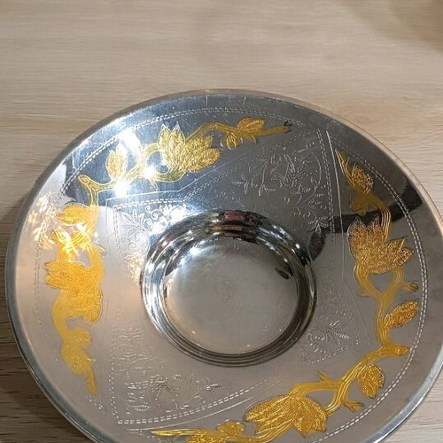 Silver-plated decorative vessel with gold details like new