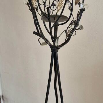 Metal floor candle holder used 1.3 m handmade with crystals