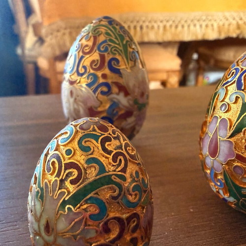 Cloisonné eggs new, set of 3 pieces
