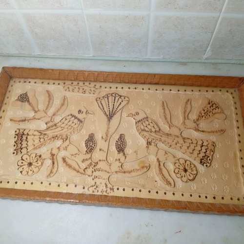 Woodcarved decorative tray like new with bird and flower designs