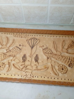Woodcarved decorative tray like new with bird and flower designs