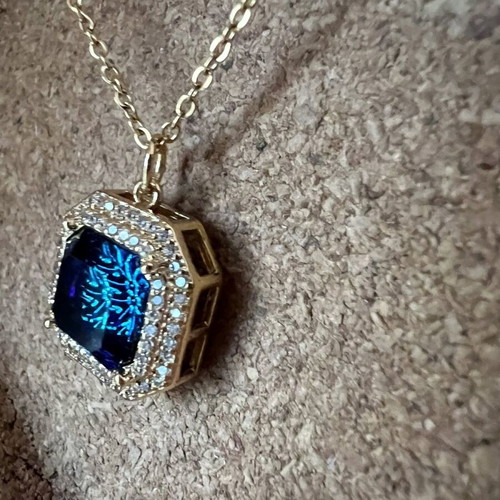 Steel necklace with large blue pendant new