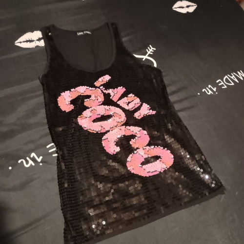 Lady Coco sleeveless top NoM/L like new, black and soft pink sequins