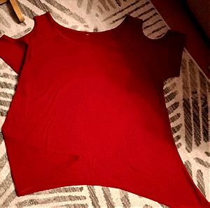 Κόκκινη μπλούζα με κόψιμο στους ώμους xl
