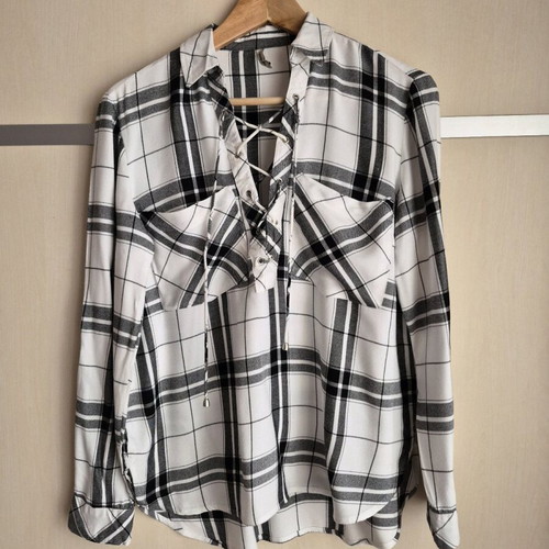 Stradivarius checked shirt with lace-up detail like new