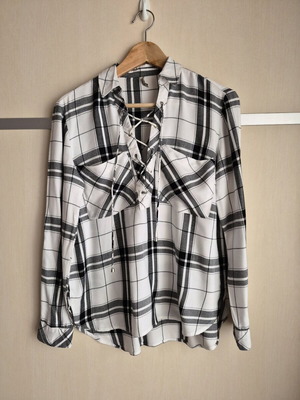 Stradivarius checked shirt with lace-up detail like new