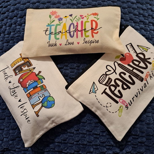 Teacher gift set of 3 fabric toiletry bags made of canvas new