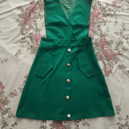 Green dress with gold buttons, like new, size S/M, mini length