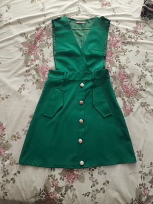 Green dress with gold buttons, like new, size S/M, mini length
