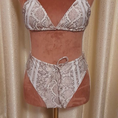 Triangle bikini swimsuit with snake skin print