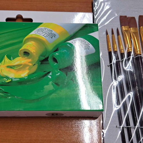Acrylic paint set and brush set new, 8 colors and 10 brushes