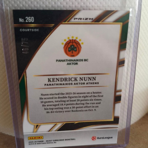 Kendrick Nunn Euroleague Select Courtside Card 46/75 new