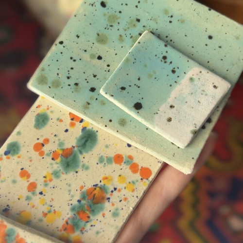 Ceramic tiles set of two with speckles, new