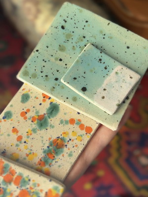 Ceramic tiles set of two with speckles, new