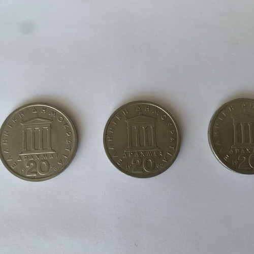 20 Drachma Coins used, pack of 3 with Pericles design