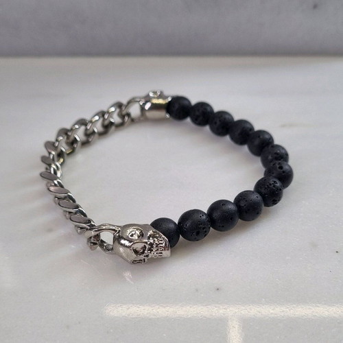 Men's stainless steel bracelet with lava stones new