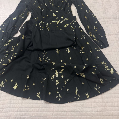 Stine Goya Barbara wrap midi dress size S black gold viscose