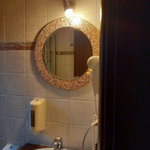 Handmade leather and mosaic mirror used, Italian origin
