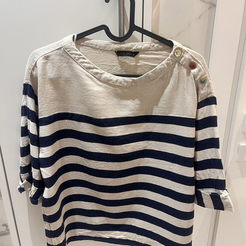 Zara striped blouse used, medium size, beige and blue