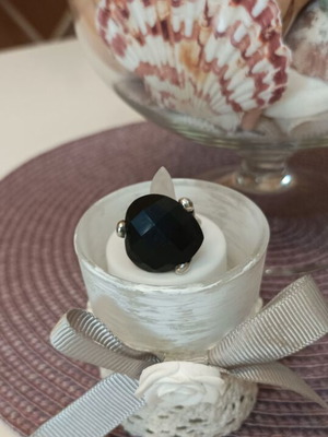 Massive silver ring with large faceted black onyx, like new