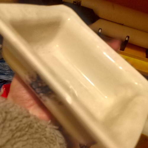 Large porcelain soap dish like new with purple flowers