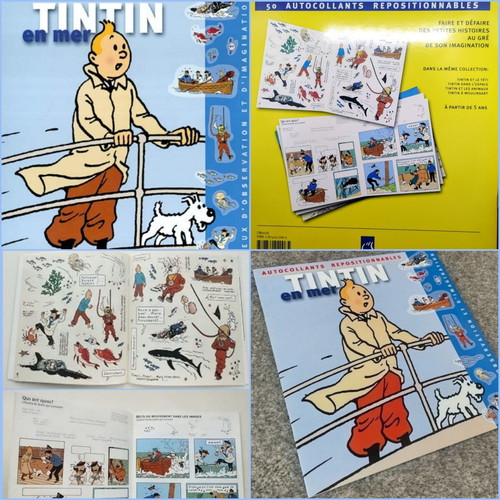 Tintin en mer collectible activity book with repositionable stickers