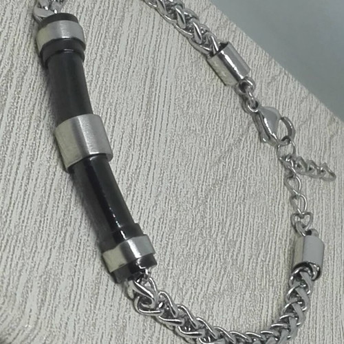 Men's Stainless Steel Bracelet with Black Element new