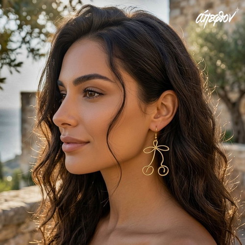 Golden Cherry Silhouette earrings new, large boho statement