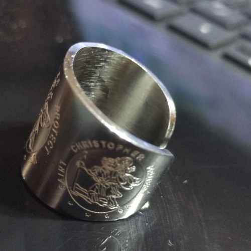 Saint Christopher ring adjustable, stainless steel 304, new