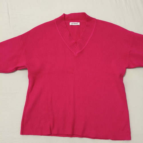 Just Woman fuchsia knit sweater V-neck size M new