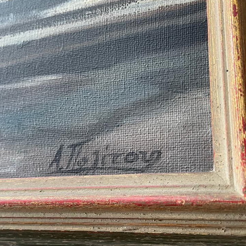 Paintings The Trains signed artworks in wooden frame set of 3