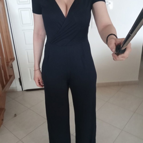 Navy Blue Deep V-Neck Jumpsuit Like New