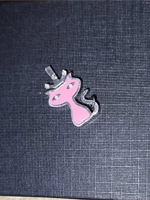 Children's cat pendant like new, steel with pink enamel