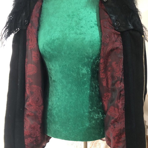 Swakara coat new with detachable fur collar, black, size L-XL