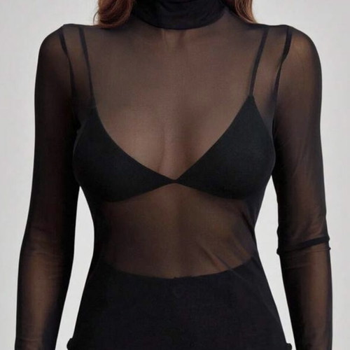 Sheer black mesh long sleeve top Decoro brand new size M