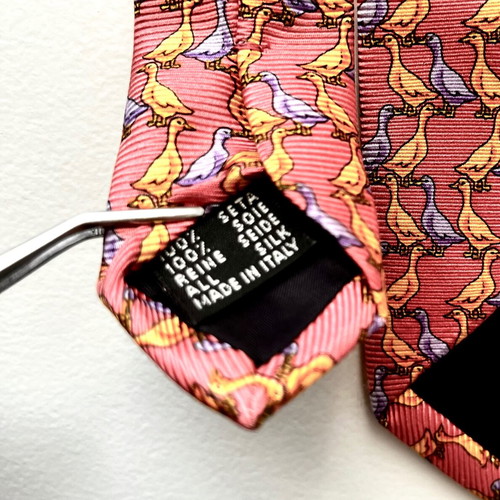 Silk tie salmon with geese Teo Grimaldi like new