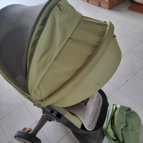 Stokke Xplory stroller used with carrycot and summer kit