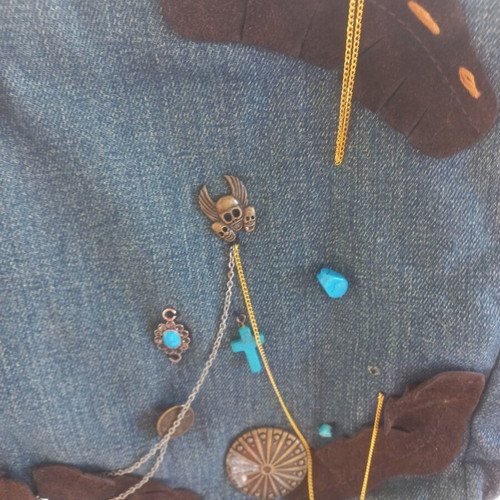 Denim shoulder bag Bestini Paris new with castor and turquoise charms