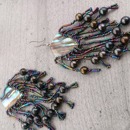 Vintage Boho Handmade Earrings with Iridescent Beads like new