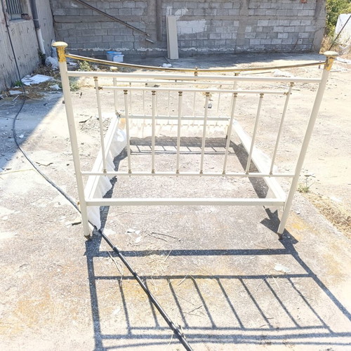 Iron bed with brass details used, complete set with slats and screws