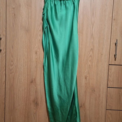 Satin dress with side slit, like new, size S, green