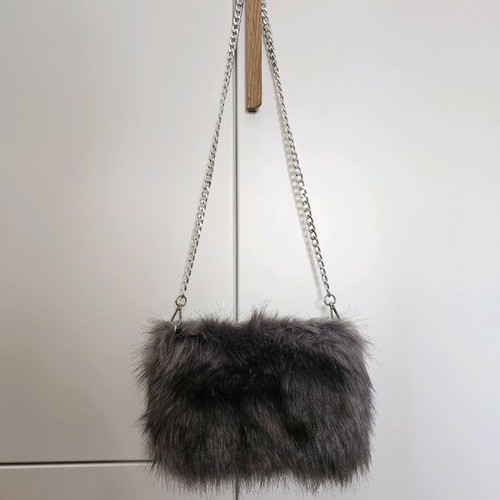 Fur crossbody bag new, purple-gray