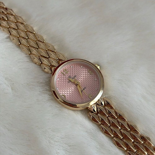 Women's Gold Watch with Embossed Pink Dial New