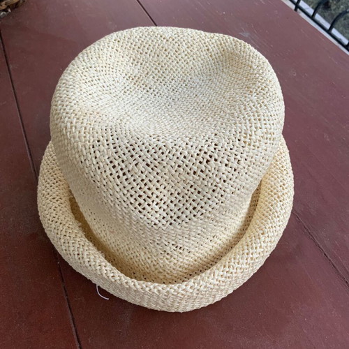 Straw summer beach hat used, beige