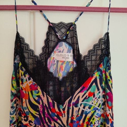 Cloud 9 by L μακρύ πολύχρωμο φόρεμα σε στυλ lingerie με zebra print σαν καινούργιο