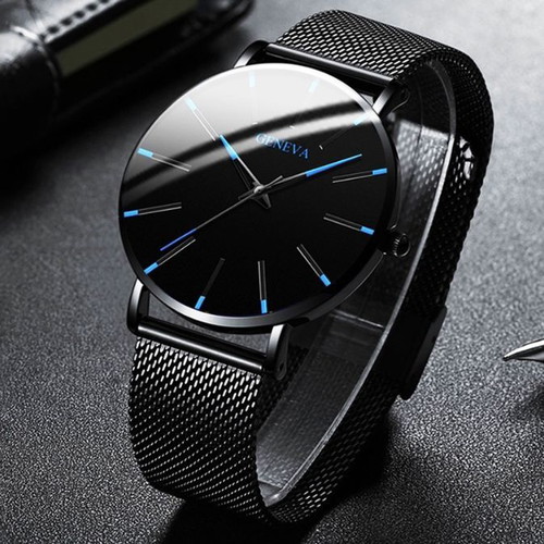 Men's watch new, stylish black metal strap