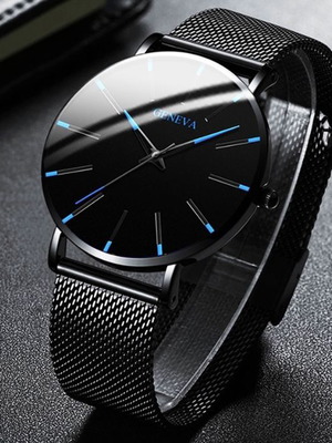Men's watch new, stylish black metal strap
