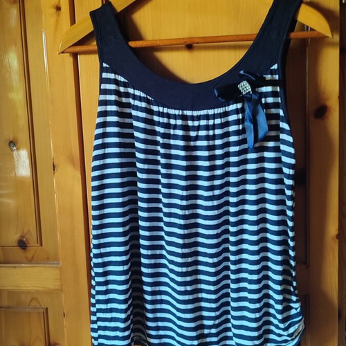 Striped navy blue sleeveless blouse, large size