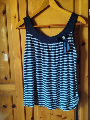 Striped navy blue sleeveless blouse, large size